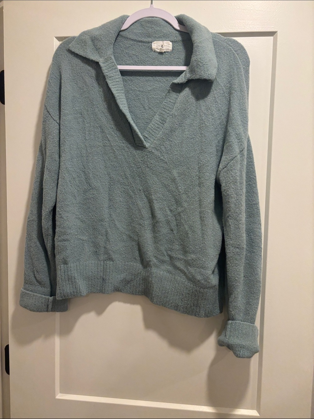 Lou & Grey Relaxed V-Neck Sweater in Sage Green